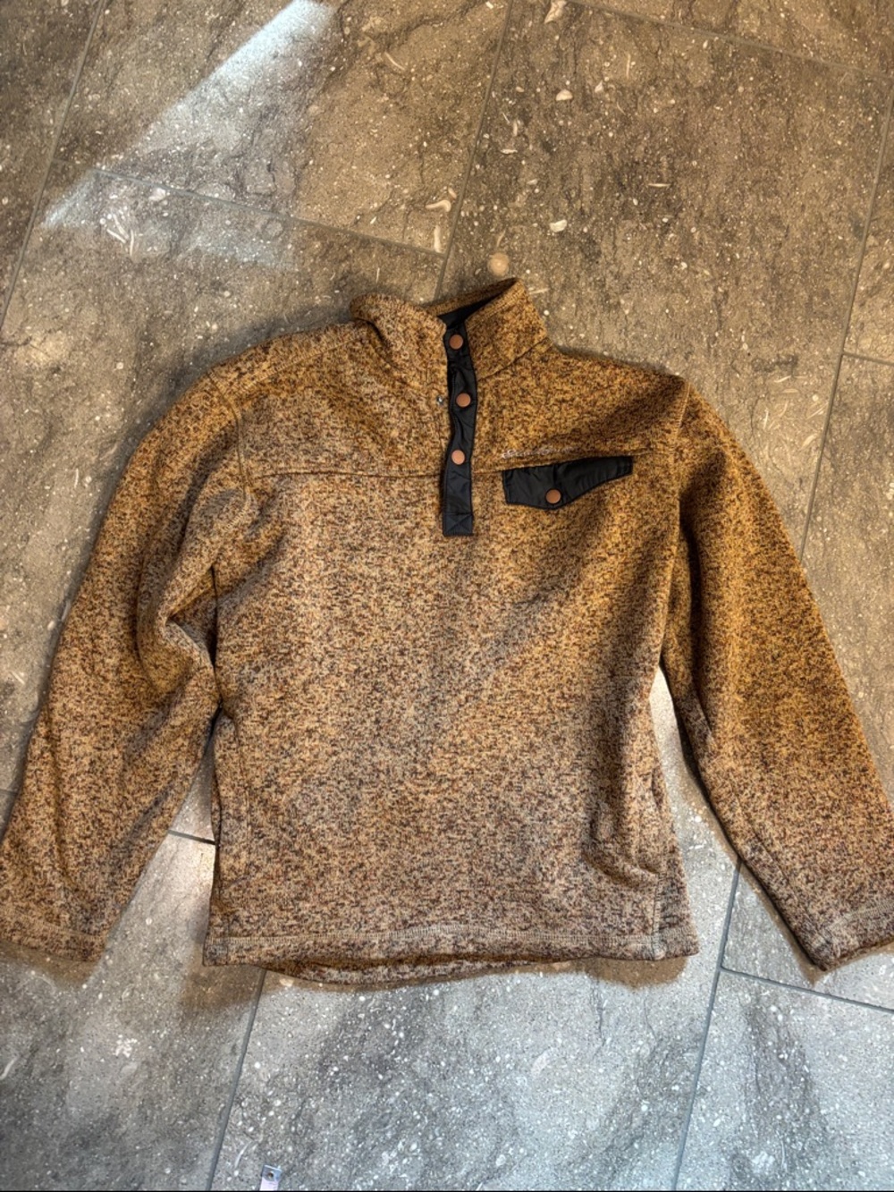 Eddie Bauer Brown Heathered Snap-Front Pullover, S
